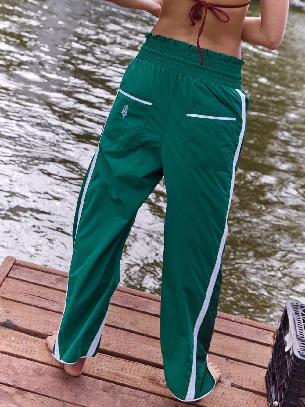 Free people Green Track Pants with White Trim - Picture 3 of 6
